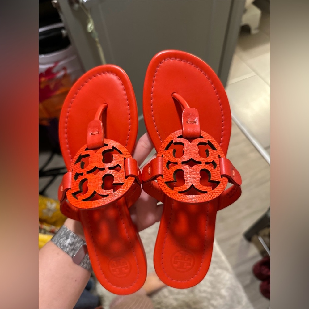NIB TORY BURCH Miller Embossed Leather Sandals